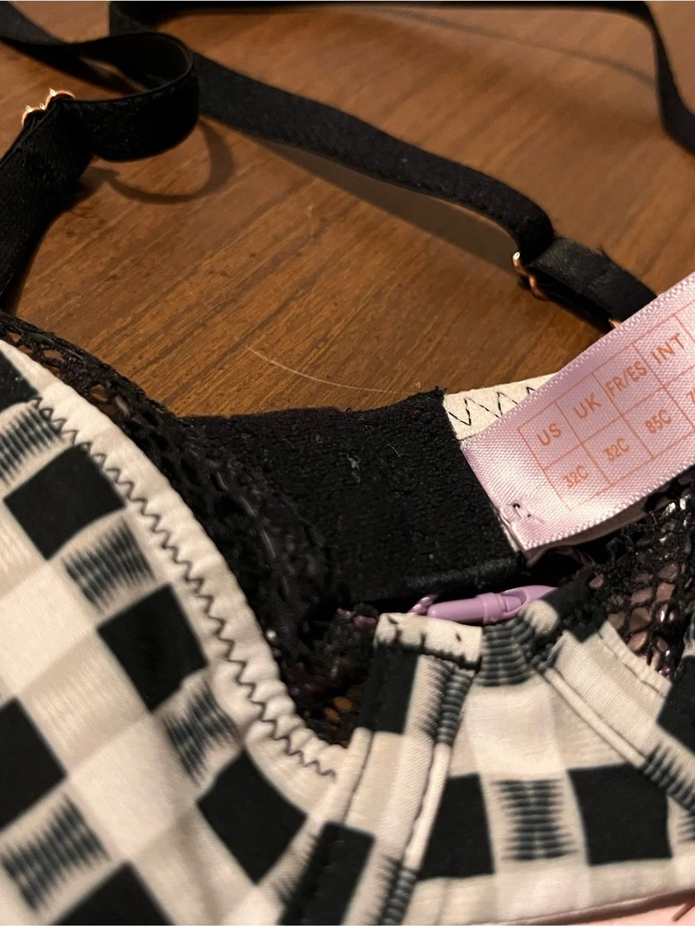 Savage X Fenty Black & White Gingham Unlined Plunge Bra